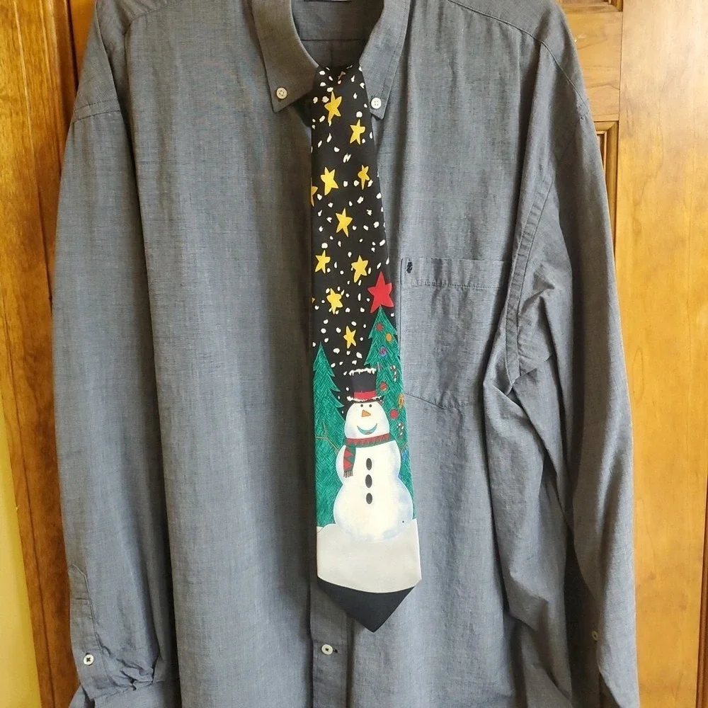 Save the‎ Children OS Necktie Mens Black Snowman Silk Holiday Christmas Novelty